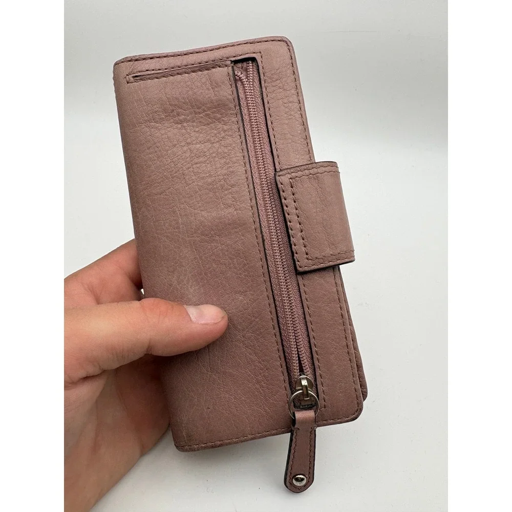 Vintage Coach Mauve Leather Checkbook Wallet Pleated Pink Silver Carriage Logo